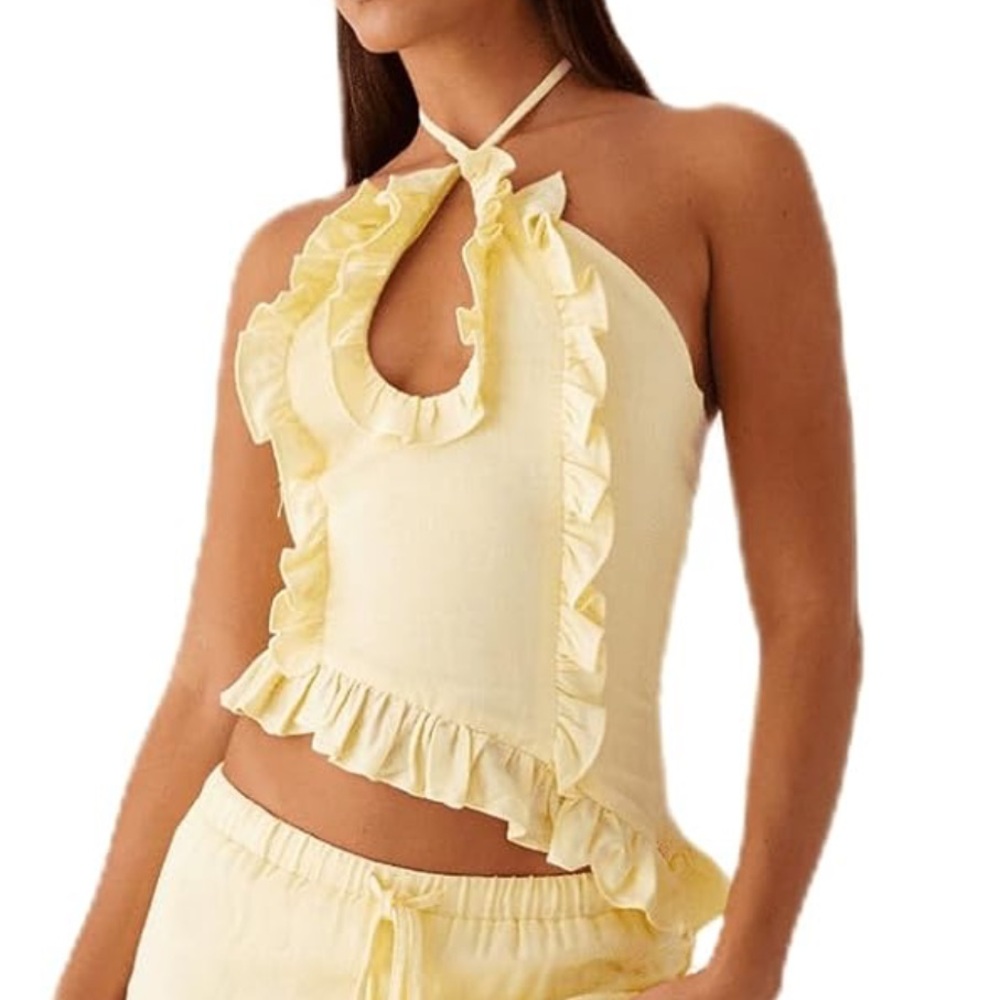 Yellow Ruffled Halter Top